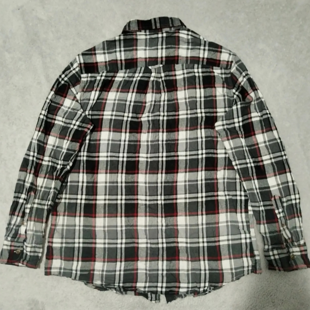 Chaps Shirt Mens L Combat Grey Flannel Plaid Embroidered Logo Button Down Pocket - Picture 6 of 13